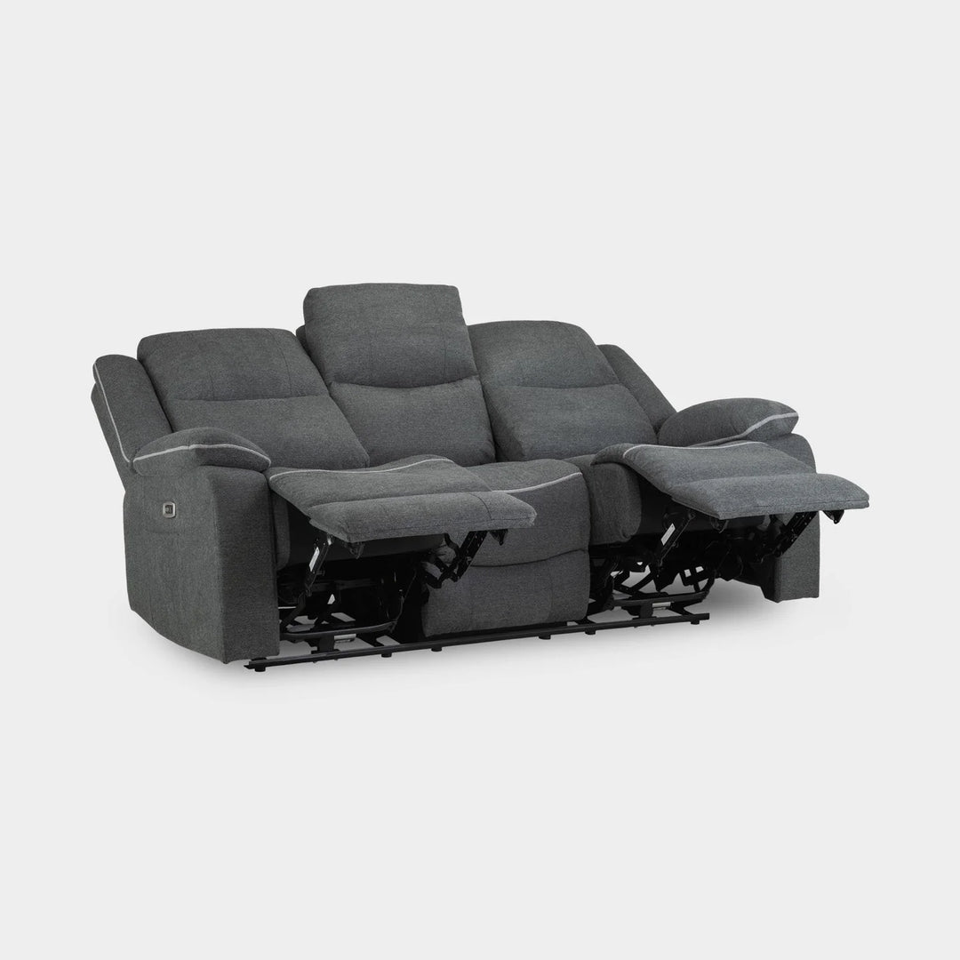 Grey fabric 3 seater electric recliner