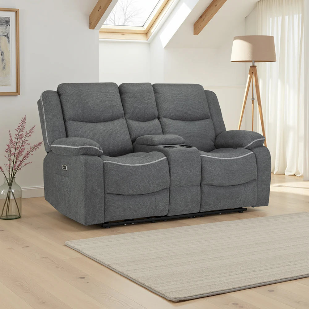 Grey fabric 3 seater electric recliner