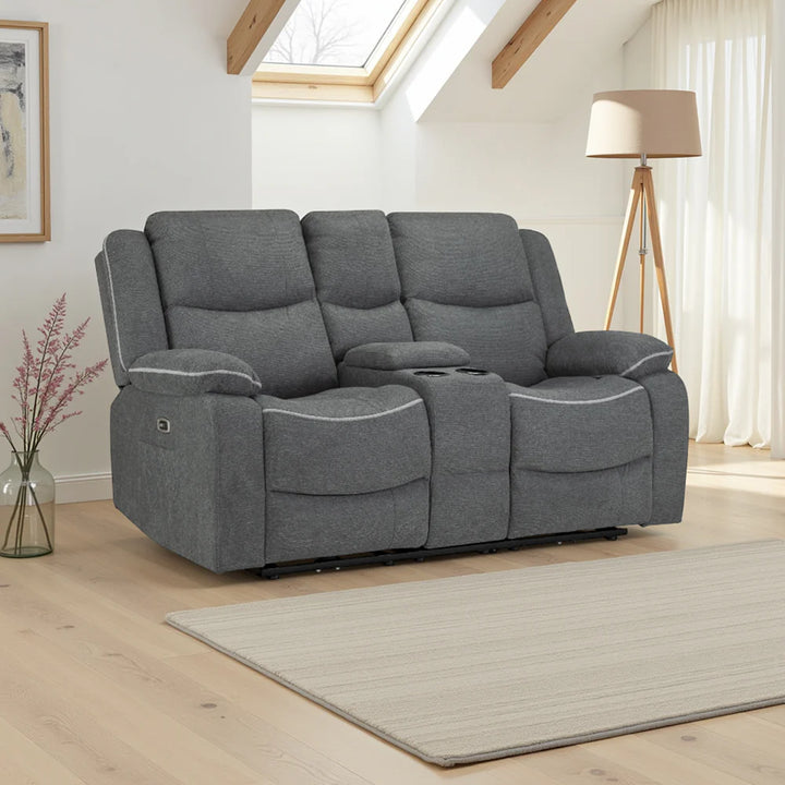 Grey fabric 3 seater electric recliner