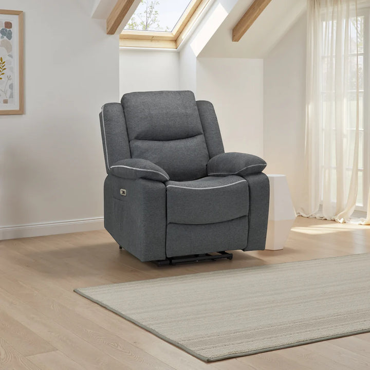 Grey fabric 3 seater electric recliner