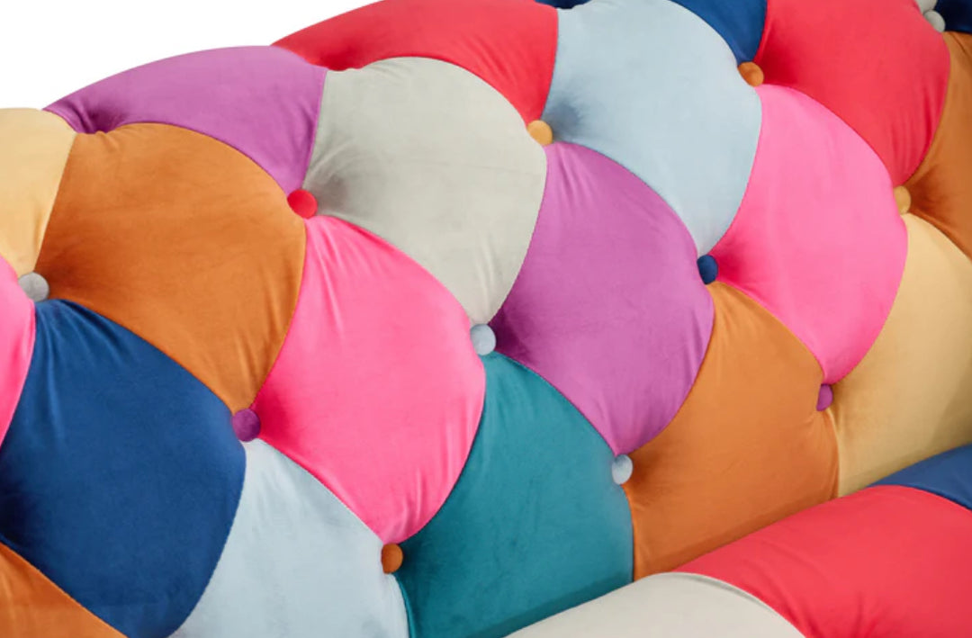 Harlequin design Velvet Patchwork 3 Seater Scroll Arm Chesterfield