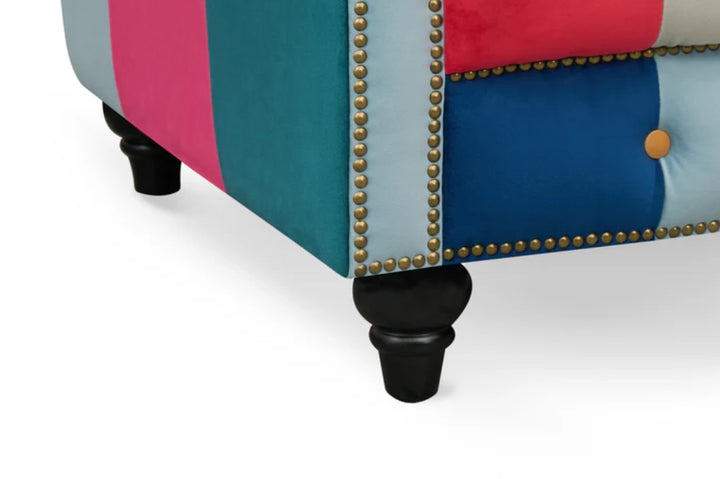 Harlequin design Velvet Patchwork 3 Seater Scroll Arm Chesterfield