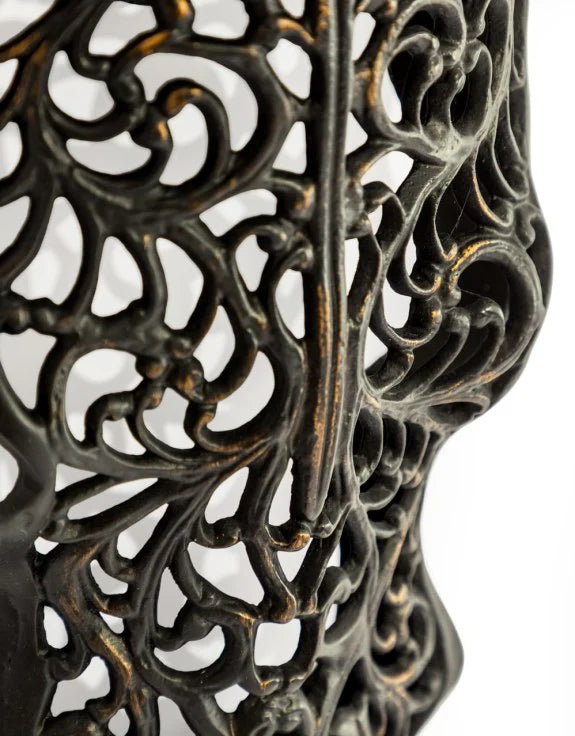 Distressed Black & Wood Tribal Bison Wall Head