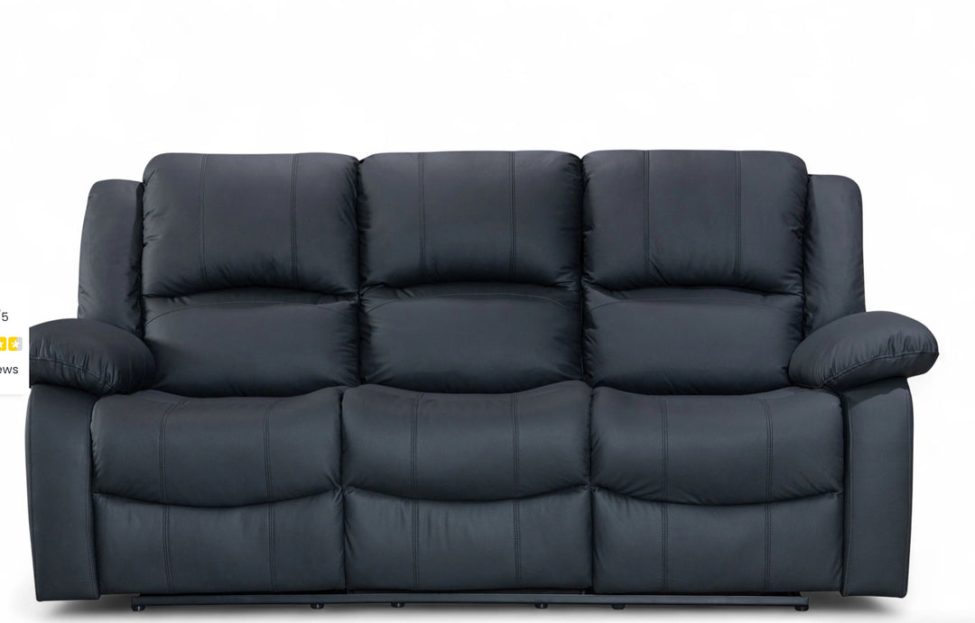 Black Faux Leather 3 Seater Recliner Sofa