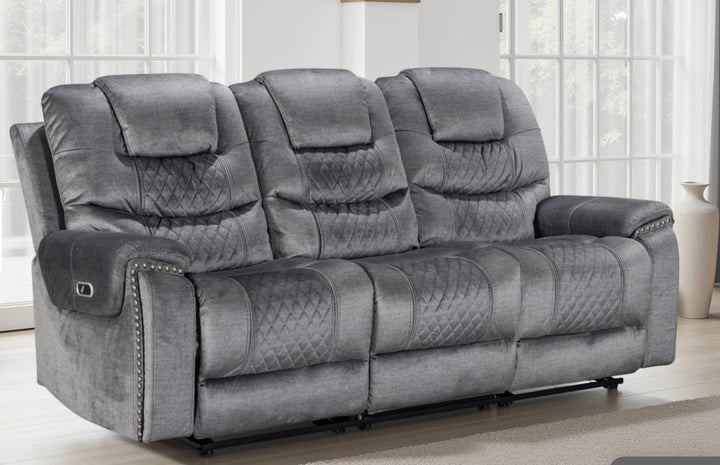 Chenille Fabric Grey 3 Seater Electric Recliner Sofa
