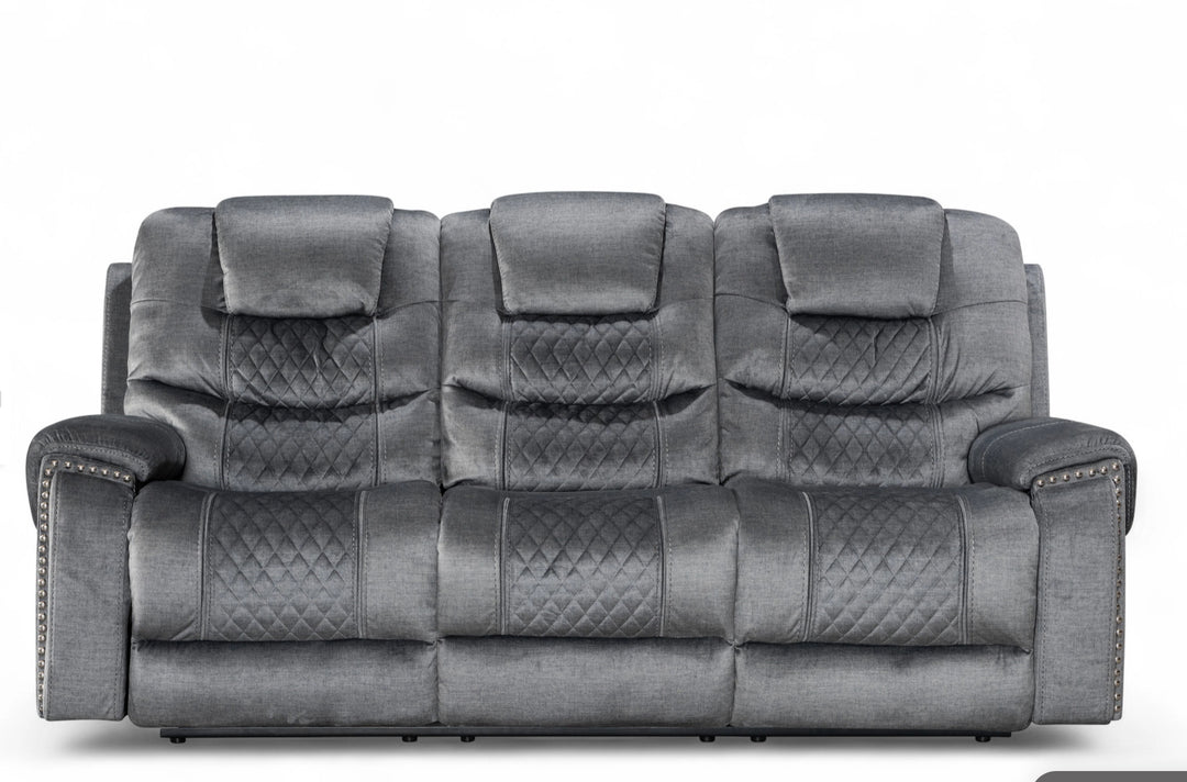 Chenille Fabric Grey 3 Seater Electric Recliner Sofa