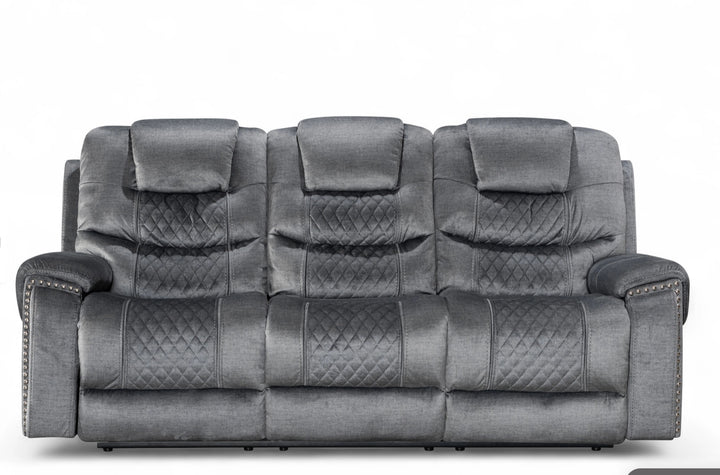 Chenille Fabric Grey 3 Seater Electric Recliner Sofa