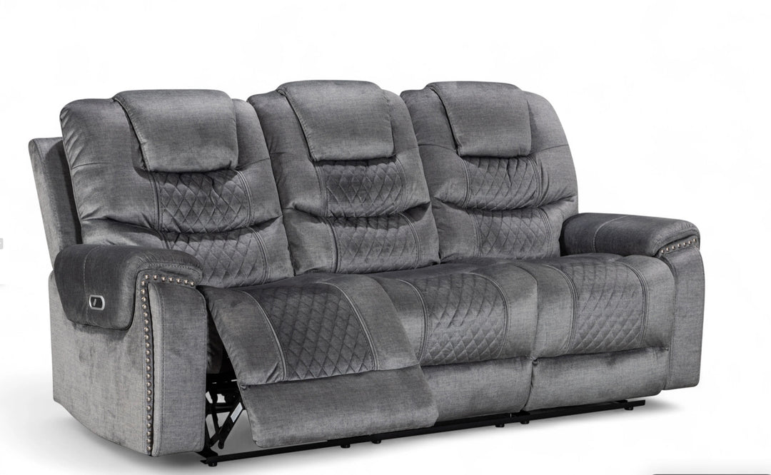 Chenille Fabric Grey 3 Seater Electric Recliner Sofa