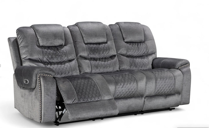Chenille Fabric Grey 3 Seater Electric Recliner Sofa