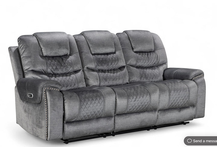 Chenille Fabric Grey 3 Seater Electric Recliner Sofa