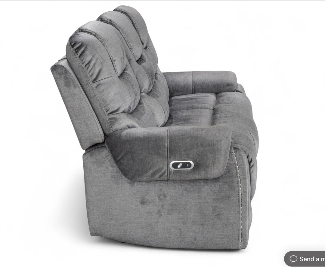 Chenille Fabric Grey 3 Seater Electric Recliner Sofa