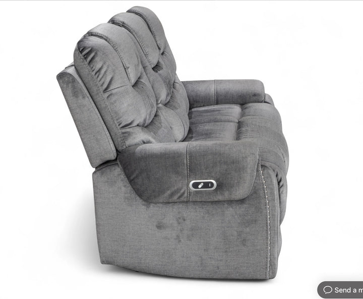 Chenille Fabric Grey 3 Seater Electric Recliner Sofa