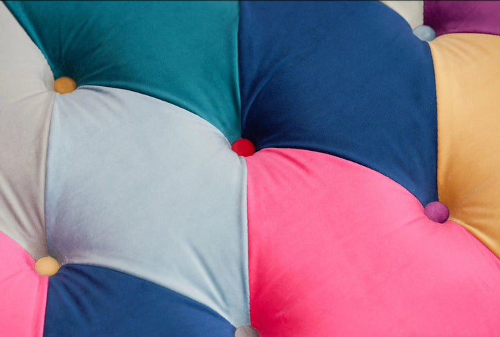 Multicoloured Velvet Patchwork 2 Seater Scroll Arm Chesterfield Sofa