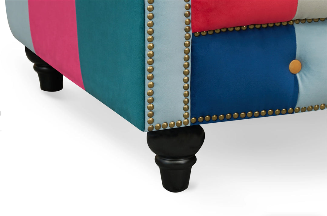 Multicoloured Velvet Patchwork 2 Seater Scroll Arm Chesterfield Sofa