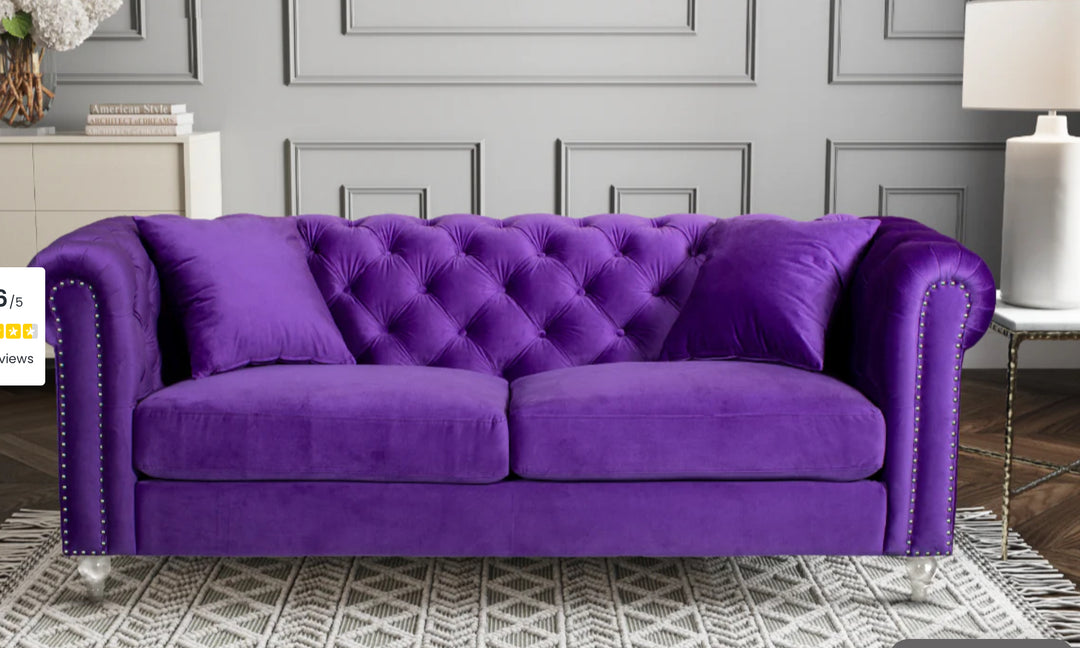 Velvet 3 Seater Chesterfield Sofa With Acrylic Feet