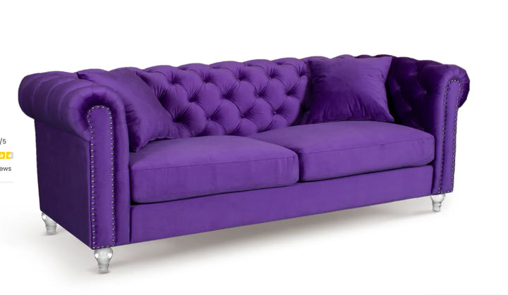 Velvet 3 Seater Chesterfield Sofa With Acrylic Feet