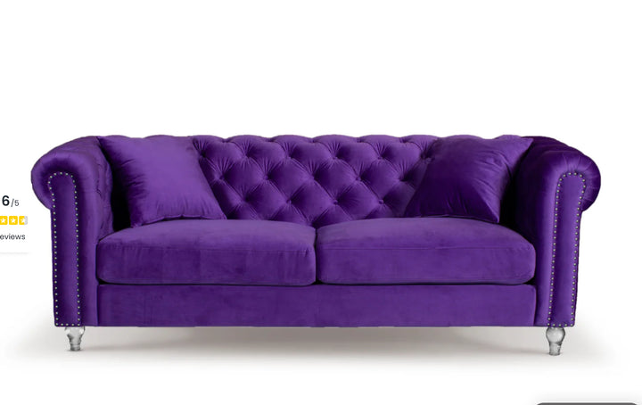 Velvet 3 Seater Chesterfield Sofa With Acrylic Feet