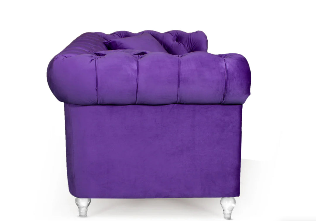 Velvet 3 Seater Chesterfield Sofa With Acrylic Feet