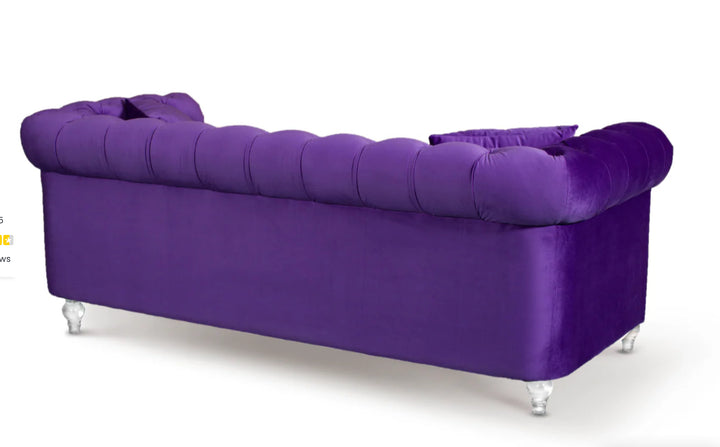 Velvet 3 Seater Chesterfield Sofa With Acrylic Feet
