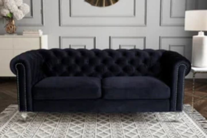 Velvet 3 Seater Chesterfield Sofa With Acrylic Feet