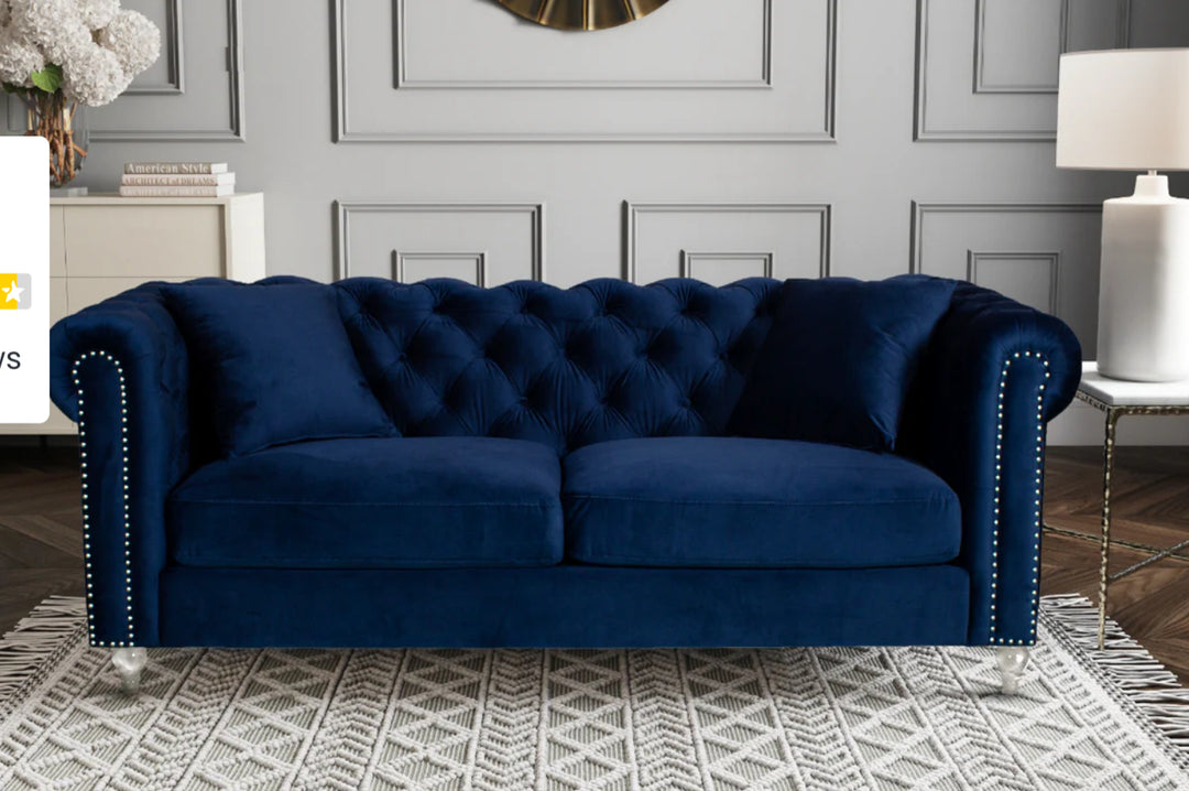 Velvet 3 Seater Chesterfield Sofa With Acrylic Feet