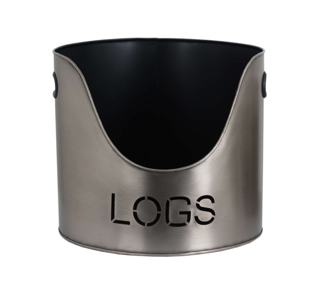 Pewter Finish Logs And Kindling Buckets & Matchstick Holder