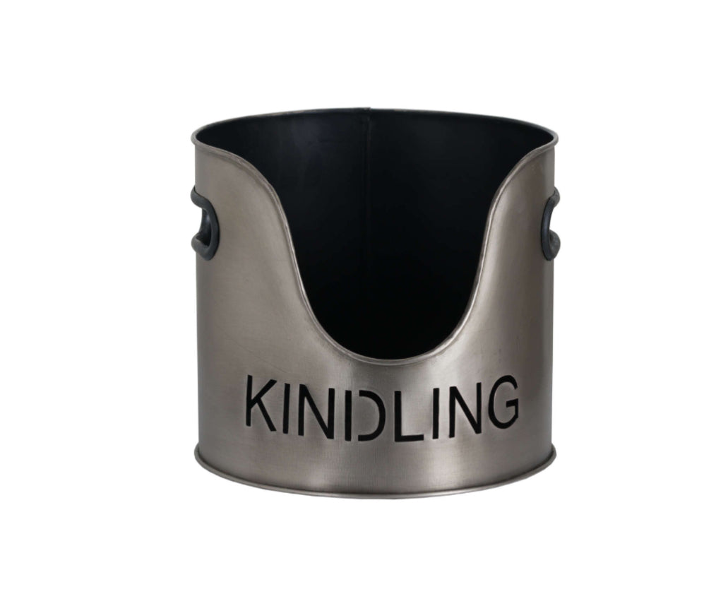 Pewter Finish Logs And Kindling Buckets & Matchstick Holder