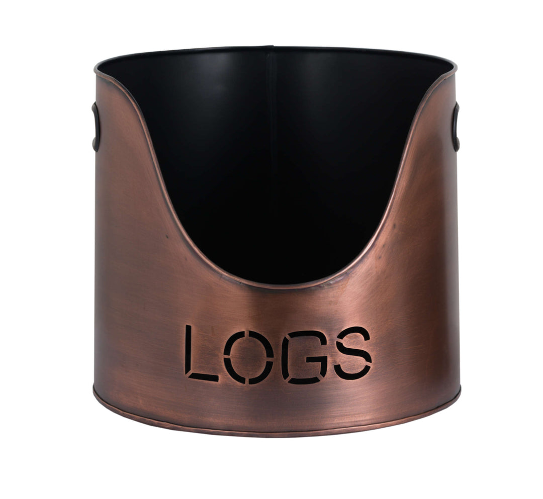 Copper Finish Logs And Kindling Buckets & Matchstick Holder