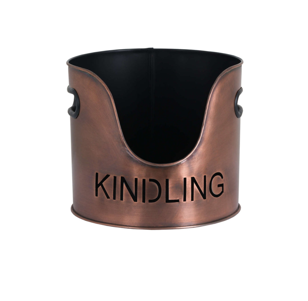 Copper Finish Logs And Kindling Buckets & Matchstick Holder