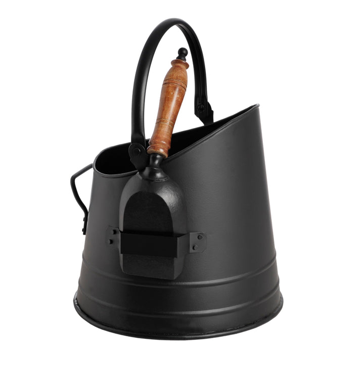 Black Coal Bucket with Teak Handle Shovel