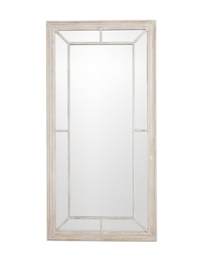 Large Washed Wood Framed Window Mirror