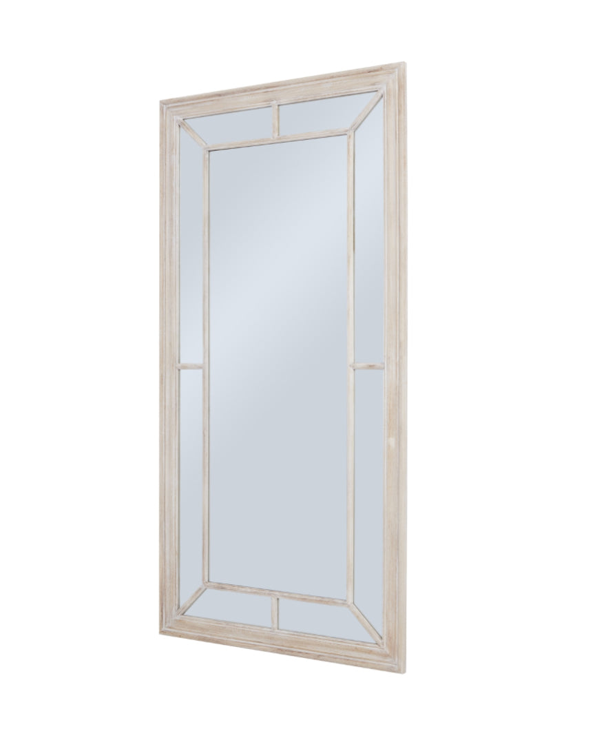 Large Washed Wood Framed Window Mirror