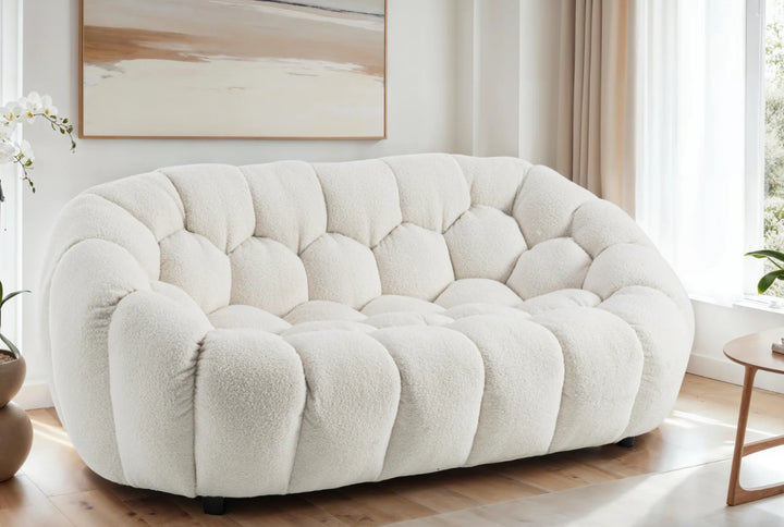 Teddy Boucle Fabric white 2 Seater Sofa