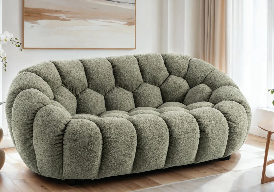 Teddy Boucle Fabric white 2 Seater Sofa