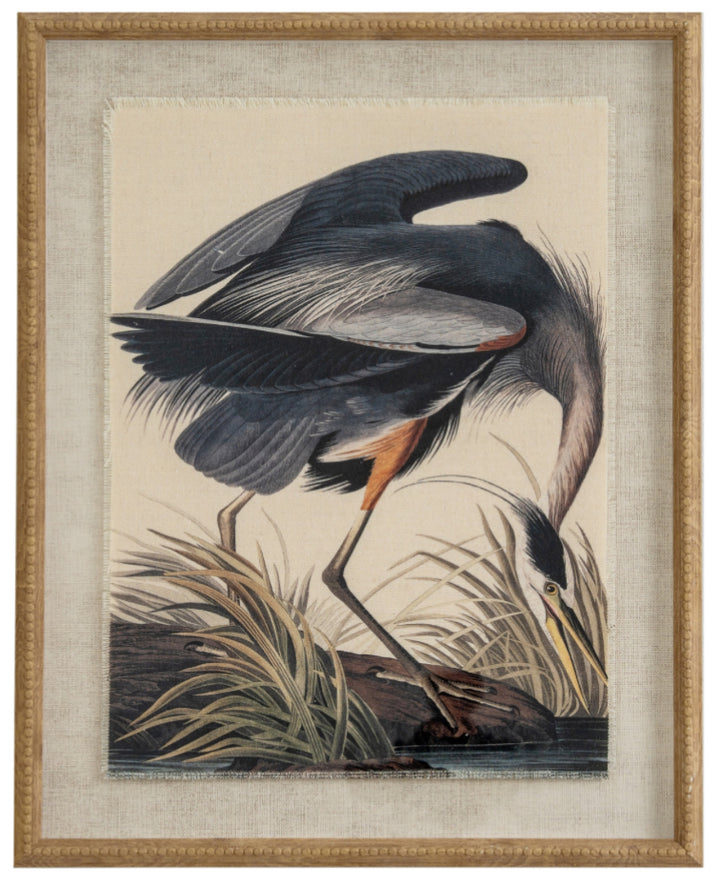 Flora & Fauna Collection Heron On Linen In Beaded Frame