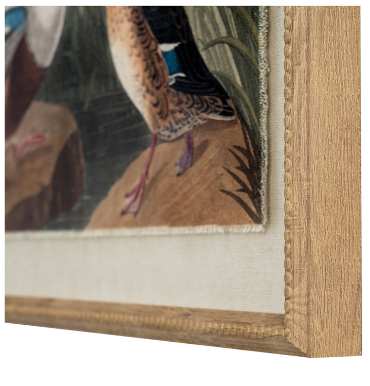 Flora & Fauna Collection Mallards On Linen In Beaded Frame