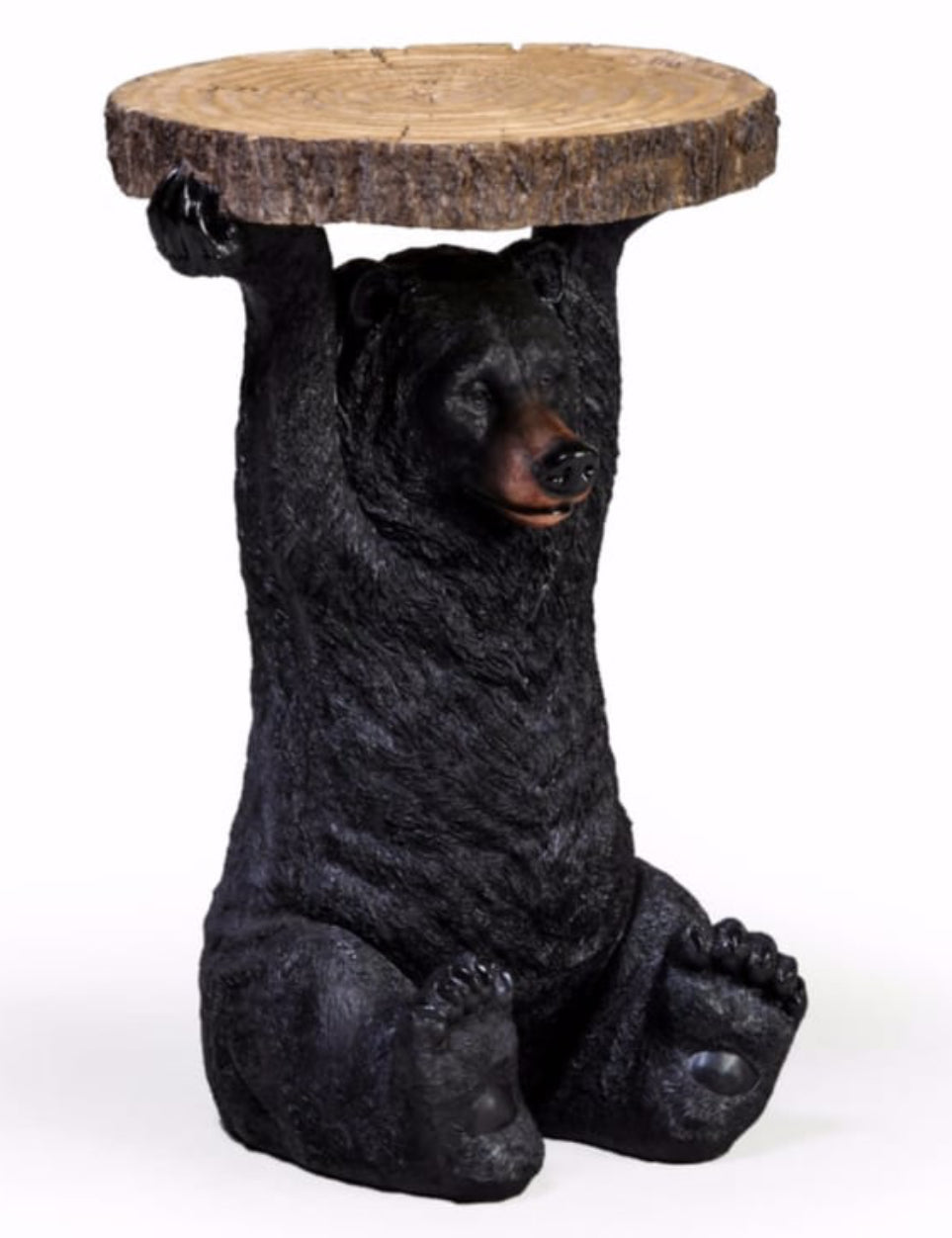 Black bear holding trunk slice side table