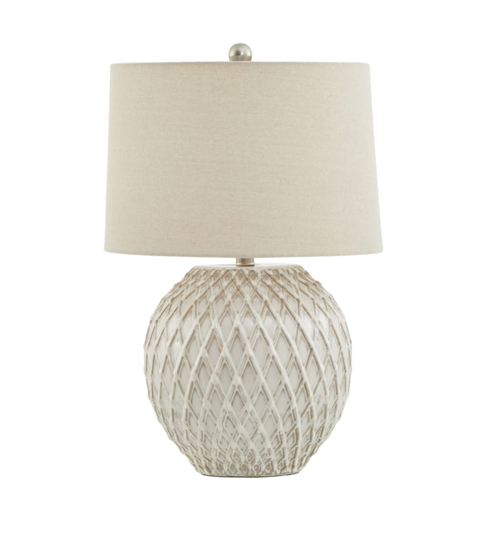 Lattice ceramic table lamp with linen shade