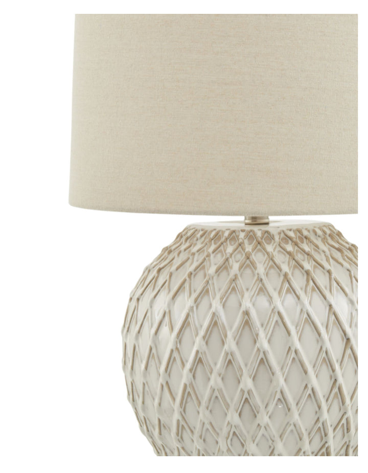 Lattice ceramic table lamp with linen shade
