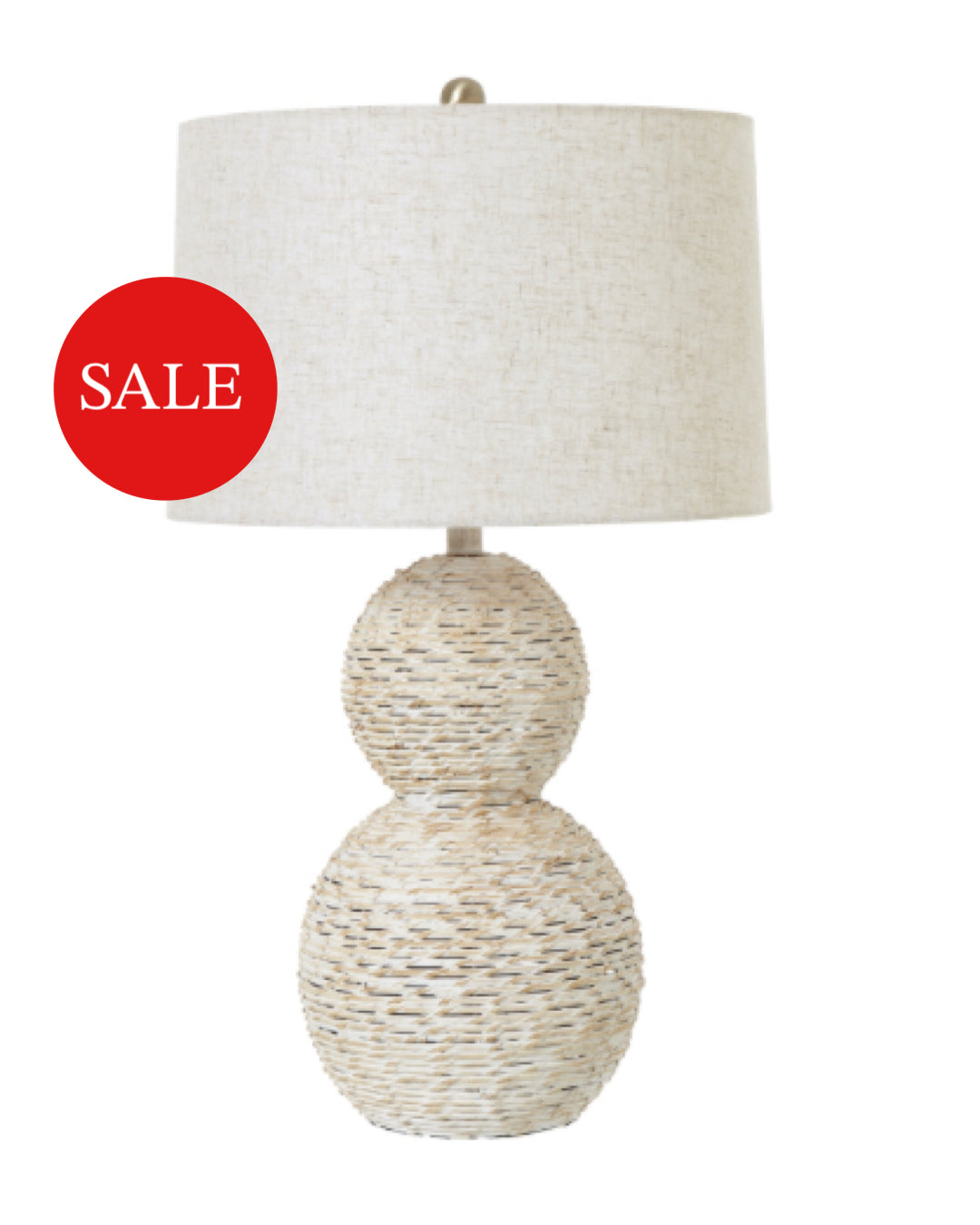 White wash wicker globe table lamp with linen shade